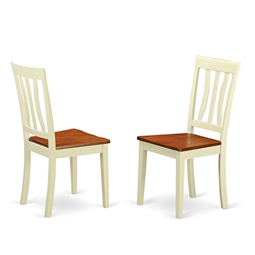 East West Furniture Antique Wooden Dining Chairs, Wood Seat, ANC-WHI-W