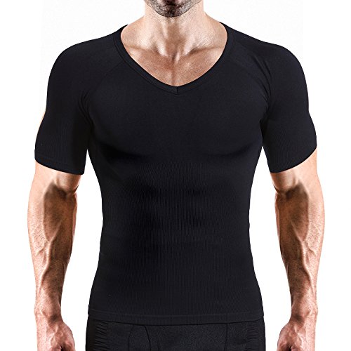HÖTER Mens Slim and Tight Super Soft Compression & Slimming Shaper V-Neck Compression Shirt