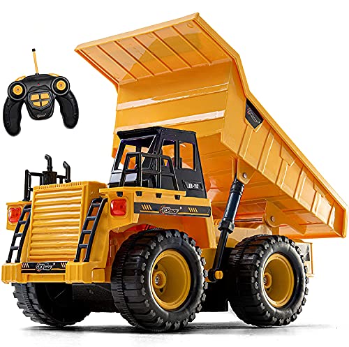 Top Race Remote Control Dump Truck Toy – Remote Control Construction Vehicle RC Dump Truck Toys Construction Toys Vehicle RC Truck Toys for 8 – 12 Years Old Boys and up – Toy Trucks 1:18 Scale