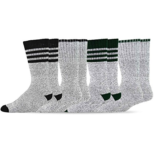 Eco Friendly Heavy Weight Recyled Cotton Winter Thermal Boot Socks 4 Pair (9-11, Stripe-Blk/Grn)