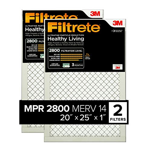 Filtrete 20x25x1, AC Furnace Air Filter, MPR 2800, Healthy Living Ultrafine Particle Reduction, 2-Pack (exact dimensions 19.719 x 24.688 x 0.78)