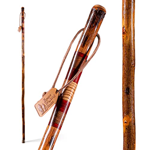 Brazos Handcrafted Wood Walking Stick, Hickory, Traditional Safari Style Handle, for Men & Women, Made in the USA, 55″