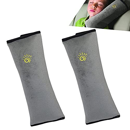 COFFLED Gray Seat Belt Pillow for Kids 2PC, Seatbelt Pillow for Child Travel, Seat Belt Pillow for Toddler Head Protector, Shoulder Pad for Car Safety Seatbelt, Car Sleeping Seat Belt Pillow Support