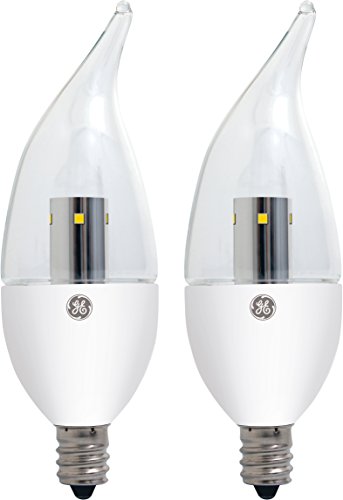 GE Lighting 22997 LED 3.5-Watt (25-watt replacement) 170-Lumen Bent Tip Light Bulb with Candelabra Base, Clear Soft White, 2-Pack