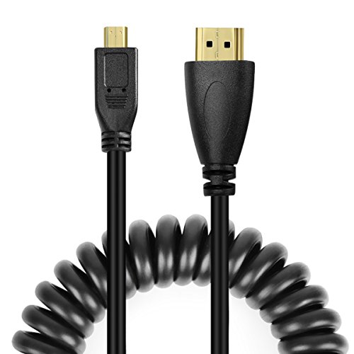 UCEC Micro HDMI to HDMI Adapter Cable(Male to Male), Coiled Cable(Supports Ethernet, 3D and Audio Return)