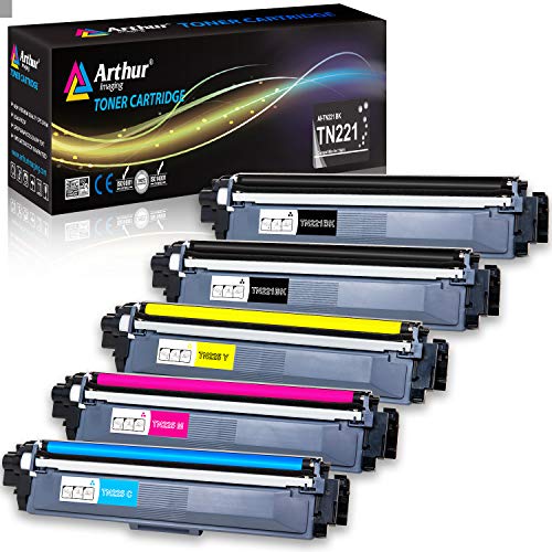 Arthur Imaging Compatible Toner Cartridge Replacement for Brother TN221 TN225 (2 Black, 1 Cyan, 1 Yellow, 1 Magenta, 5-Pack)