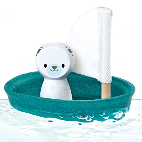 PlanToys Sailing Boat with Polar Bear Bath and Water Play Toy (5712) | Sustainably Made from Rubberwood and Non-Toxic Paints and Dyes | Eco-Friendly PlanWood