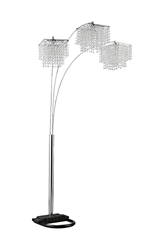 Coaster Home Furnishings Modern Glam 3 Light Tree Arc Floor Lamp Silver Poly Crystal Shades Chrome