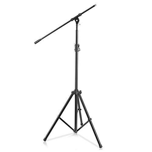 Pyle Heavy Duty Microphone Stand – Height Adjustable from 51.2” to 78.75” Inch High w/ Extendable Telescoping Boom Arm 29.5” and Stable Tripod Base – Clutch in T-Bar Adjustment Point PMKS56