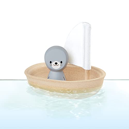 Plan Toys PLTO-5710 PLTO-5710-Sailing Boat with a Seal, Minifigure