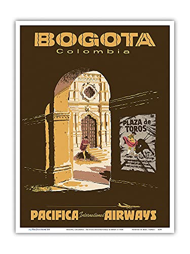 Bogotá, Colombia – Plaza de Toros – Bullfighting Bullring – Pacifica International Airways – Vintage Airline Travel Poster c.1957 – Master Art Print 9in x 12in