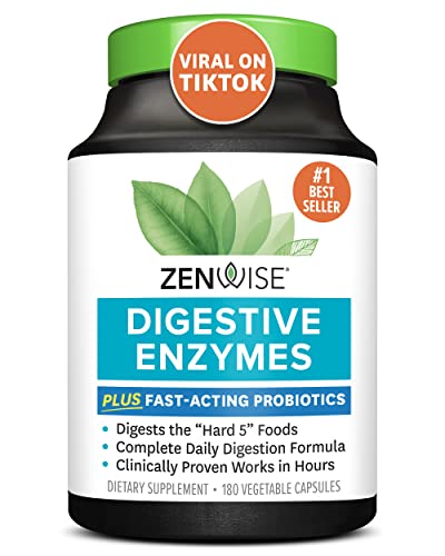 Zenwise Probiotic Digestive Multi Enzymes, Probiotics for Digestive Health, Bloating Relief for Women and Men, Enzymes for Digestion with Prebiotics and Probiotics for Gut Health – 180 Count