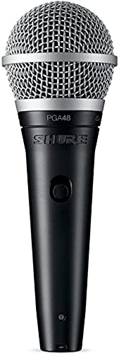 Shure PGA48 Dynamic Microphone – Handheld Mic for Vocals with Cardioid Pick-up Pattern, Discrete On/Off Switch, 3-pin XLR Connector, 15′ XLR-to-XLR Cable, Stand Adapter and Zipper Pouch (PGA48-XLR)