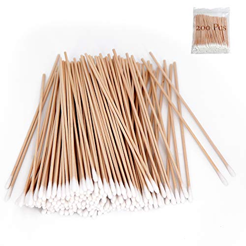 200 PCS Long Wooden Cotton Swabs, Cleaning Cotton Sticks with Wood Handle for Oil Makeup Gun Applicators, Eye Ears Eyeshadow Brush and Remover Tool, Cutips Buds for Baby and Home Accessories