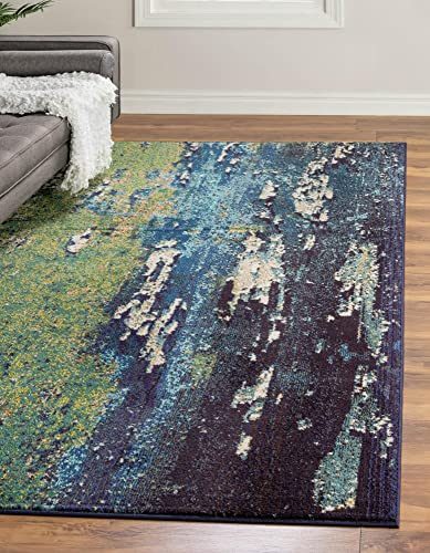 Unique Loom Estrella Collection Distressed, Landscape, Abstract, Modern, Earth Tones Area Rug, 9 ft x 12 ft, Navy Blue/Green