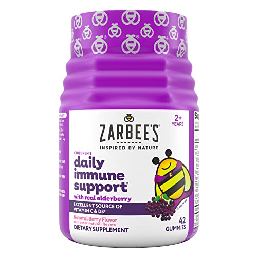 Zarbee’s Elderberry Gummies for Kids with Vitamin C; Zinc & Elderberry; Daily Childrens Immune Support Vitamins Gummy for Children Ages 2 and Up; Natural Berry Flavor; 42 Count