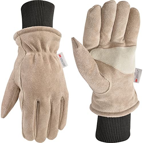 Wells Lamont Men’s HydraHyde Insulated Split Leather Winter Work Gloves, Extra Large 1196XL, Saddletan, Cement