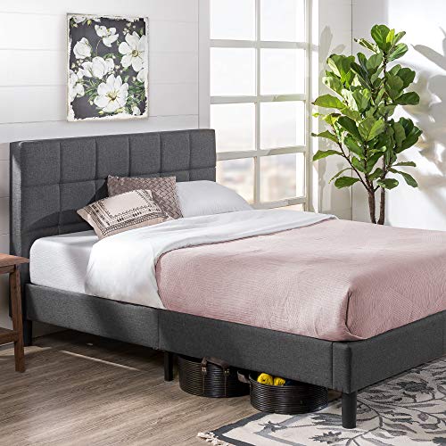 ZINUS Lottie Upholstered Standard Bed Frame / Mattress Foundation / Wood Slat Support / No Box Spring Needed / Easy Assembly, Grey, Queen