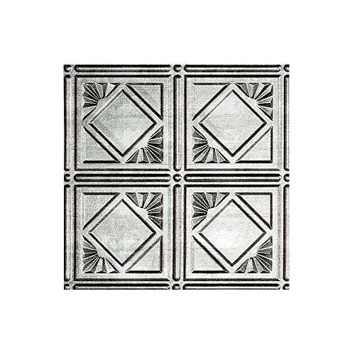 FASÄDE Traditional Style/Pattern 4 Decorative Vinyl Glue Up Ceiling Panel in Crosshatch Silver (12X12 Inch Sample)
