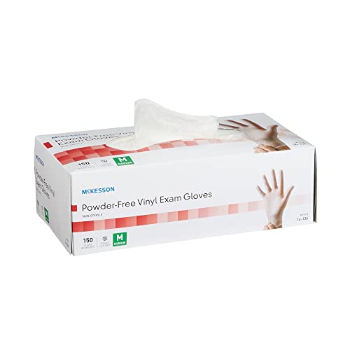 McKesson Powder-Free, Vinyl Exam Gloves, Non-Sterile, Medium, 150 Count, 1 Box