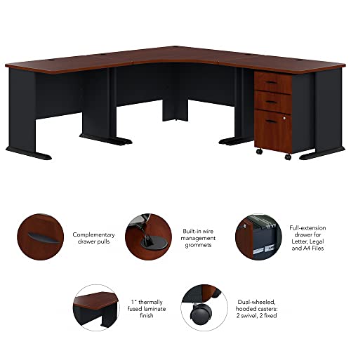 Bush Business Furniture Series A Corner Desk with Mobile File Cabinet, 84W x 84D, Hansen Cherry/Galaxy | The Storepaperoomates Retail Market - Fast Affordable Shopping