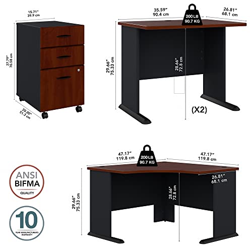 Bush Business Furniture Series A Corner Desk with Mobile File Cabinet, 84W x 84D, Hansen Cherry/Galaxy | The Storepaperoomates Retail Market - Fast Affordable Shopping
