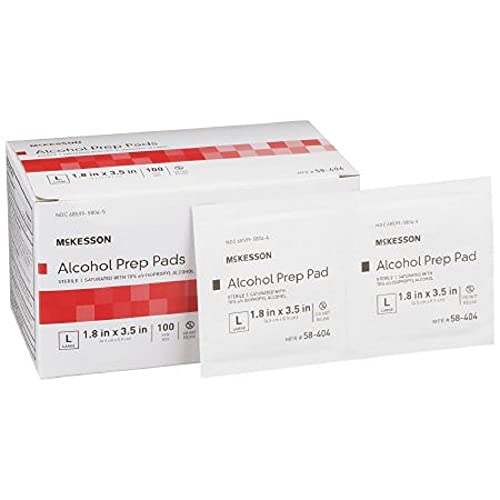 MCK Brand 58442710 Alcohol Prep Pad Mckesson Isopropyl Alcohol, 70% Individual Packet Large, 3.5 L X 1.7 H Inch Sterile 58-404 Box of 1000