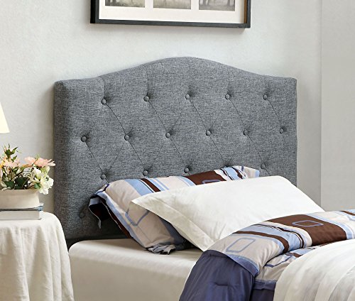 Furniture of America Satin Flax Fabric Button Tufted Headboard, Full/Queen, Gray