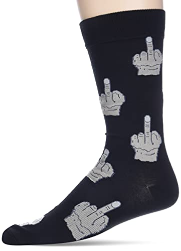 K. Bell Socks mens Pop Culture Crew novelty socks, Middle Finger (Black), Shoe Size 6-12 US