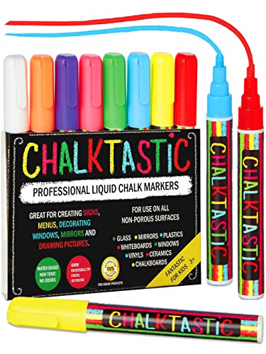 Chalktastic Chalk Markers, Chalkboard Markers with Reversible 7mm Fine or Chisel Tip, Erasable Liquid Chalk Markers for Menu Board, Glass, Blackboard, Window, Signs, Bistro, Car – 8 Pack Classic