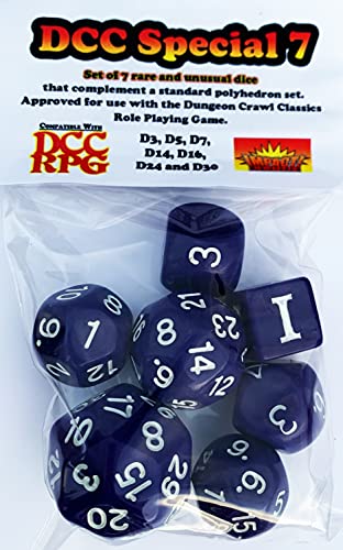 DCC Special 7 – Purple – Set of 7 Rare and Unusual RPG dice Approved for use with Dungeon Crawl Classics