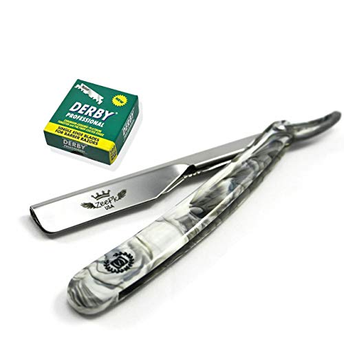 Zeepk Vintage Cut Throat Barber Salon Manual Straight Edge Shaving Razor + 100 Shaving Blades Marble Print