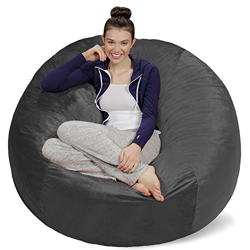 Sofa Sack – Plush Ultra Soft Bean Bags Chairs For Kids, Teens, Adults – Memory Foam Beanless Bag Chair with Microsuede Cover – Foam Filled Furniture For Dorm Room – Charcoal 5′ (AMZBB-5SK-CS03)