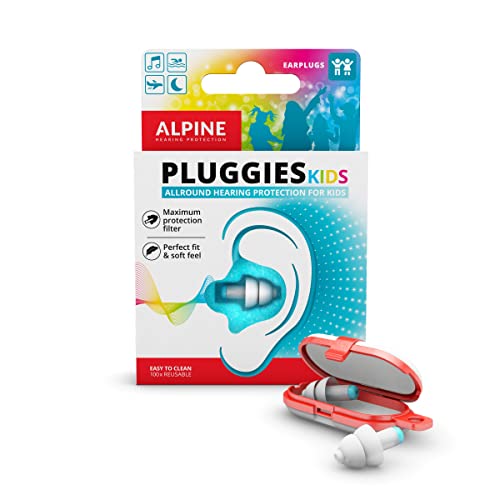 Alpine Pluggies Kids Ear Plugs for Small Ear Canals – Noise Cancelling Earplugs for Kids Age 5-12 – Multi-Purpose Kids Ear Protection – 25dB – Reusable Hypoallergenic Filter Earplugs