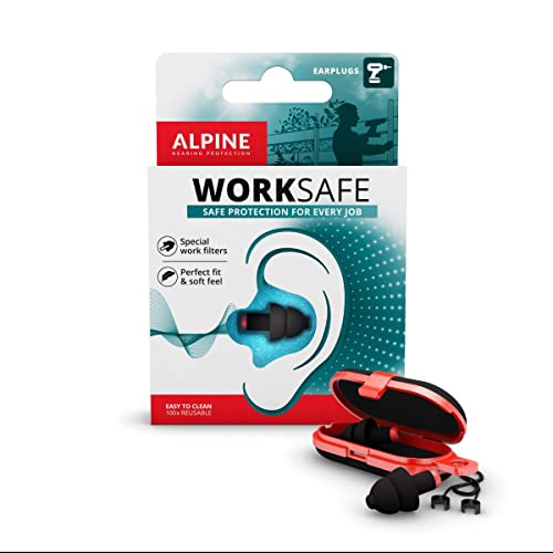 Alpine WorkSafe Construction Earplugs for Adult – Reusable Ear Protection for Work & DIY – Comfortable Hypoallergenic Filter for Noise Reduction – 23dB – with Safety Cord