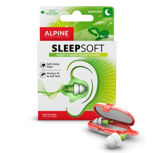 Alpine SleepSoft Sleeping Earplugs – Ultra Soft Filter for Side Sleeper – Reduce Noises & Improve Sleep – Reusable, Hygienic, Hypoallergenic Hearing Protection for Adults with Long Lasting Comfort