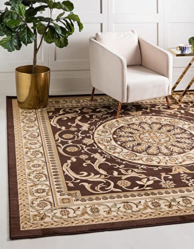 Unique Loom Versailles Collection Traditional Classic Medallion Floral Motif Area Rug (4′ 0 x 4′ 0 Square, Brown/ Ivory)