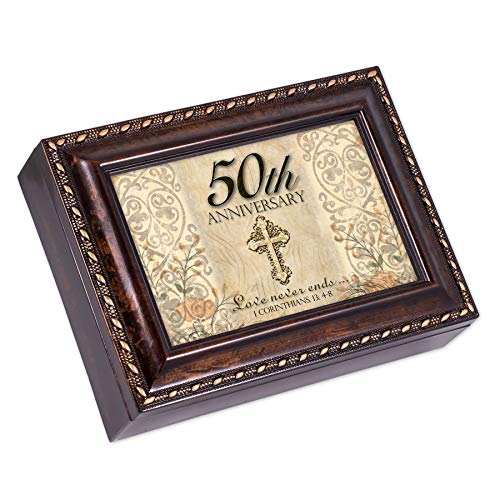 Cottage Garden 50th Anniversary Celebrate Burlwood Rope Trim Jewelry Music Box Plays Canon in D
