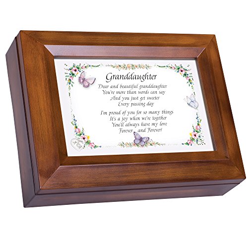 Cottage Garden Dear and Beautiful Granddaughter Dark Wood Finish Jewelry Music Box – Plays Tune You are My Sunshine