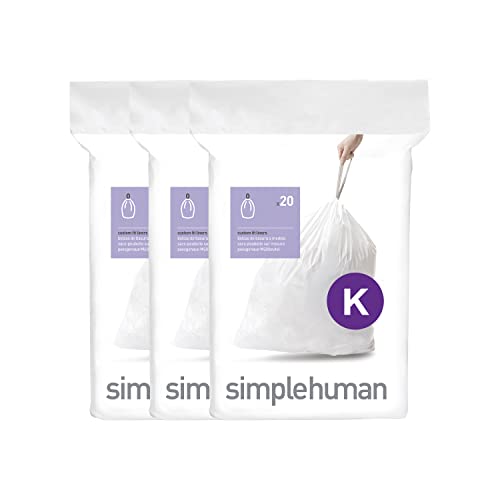 simplehuman Code K Custom Fit Drawstring Trash Bags in Dispenser Packs, 60 Count, 35-45 Liter / 9.2-12 Gallon, White