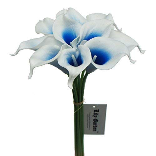 Lily Garden Mini 15″ Artificial Calla Lily 10 Stem Flower Bouquets (Blue Center)