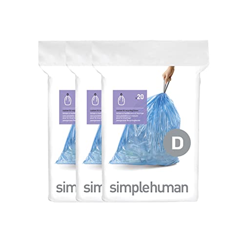 simplehuman Code D Custom Fit Drawstring Trash Bags in Dispenser Packs, 60 Count, 20 Liter / 5.3 Gallon, Blue