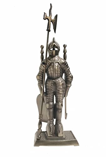 Lizh Middle Ages Knight Cast Iron Fireplace Tool Set ,Antique Brass