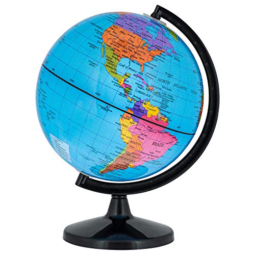 TCP Global 6″ Blue Ocean World Globe with Black Base – Compact Mini Political Globe, Vertical Axis Rotation – Fun, Educational, Learn Earth Geography – School, Home Office, Shelf Desktop Display