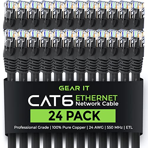 GearIT Cat 6 Ethernet Cable 1 ft (24-Pack) – Cat6 Patch Cable, Cat 6 Patch Cable, Cat6 Cable, Cat 6 Cable, Cat6 Ethernet Cable, Network Cable, Internet Cable – Black 1 Foot
