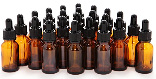 24, Amber, 15 ml (1/2 oz) Glass Bottles, with Glass Eye Droppers