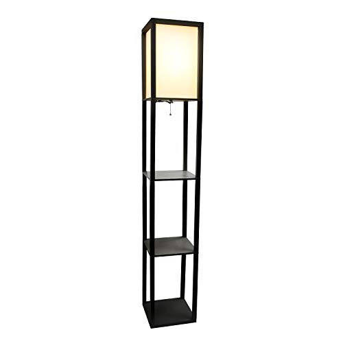 Simple Designs LF1014-BLK Etagere Organizer Storage Shelf Linen Shade Floor Lamp, Black | The Storepaperoomates Retail Market - Fast Affordable Shopping