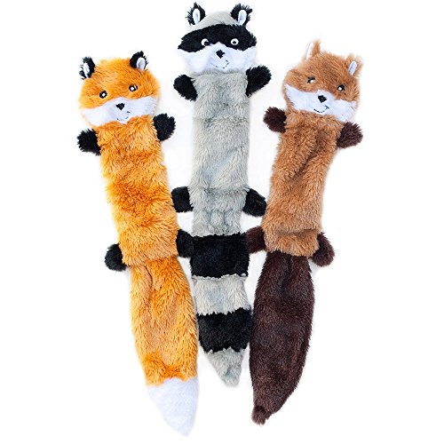 ZippyPaws Skinny Peltz – Fox, Raccoon, & Squirrel – No Stuffing Squeaky Dog Toys, Unstuffed Chew Toy for Small & Medium Breeds, Bulk Multi-Pack of 3 Soft Plush Toys, Flat No Stuffing Puppy Toys – 18″