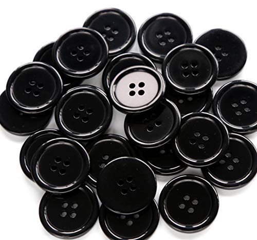 GANSSIA 1 Inch (25mm) Black Resin Buttons Sewing Flatback Button for Garment DIY Craft Decoration Pack of 50PCS