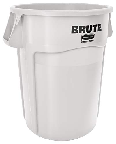 Rubbermaid Commercial Products-1779740 BRUTE Heavy-Duty Round Trash/Garbage Can with Venting Channels – 44 Gallon – White (Pack of 1)
